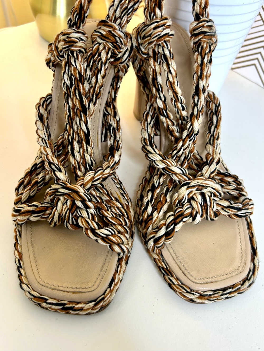 Ulla Johnson rope heel sandals-brown/black/tan-size 36/size 6 - Picture 8 of 15